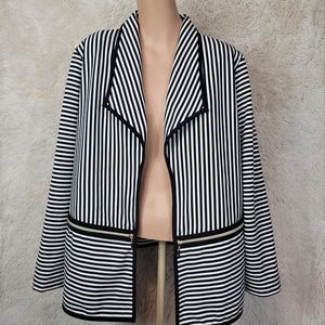 Chico's Collection Size 3 Open Front Blazer Zipper Pockets Black White Striped